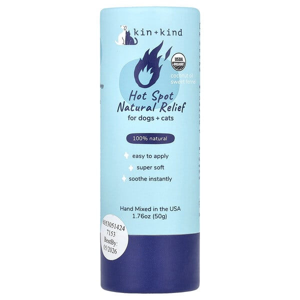 Kin+Kind, Hot Spot Natural Relief, For Dogs + Cats, кокосын тос, Sweet Fennel, 1.76 oz (50 g)