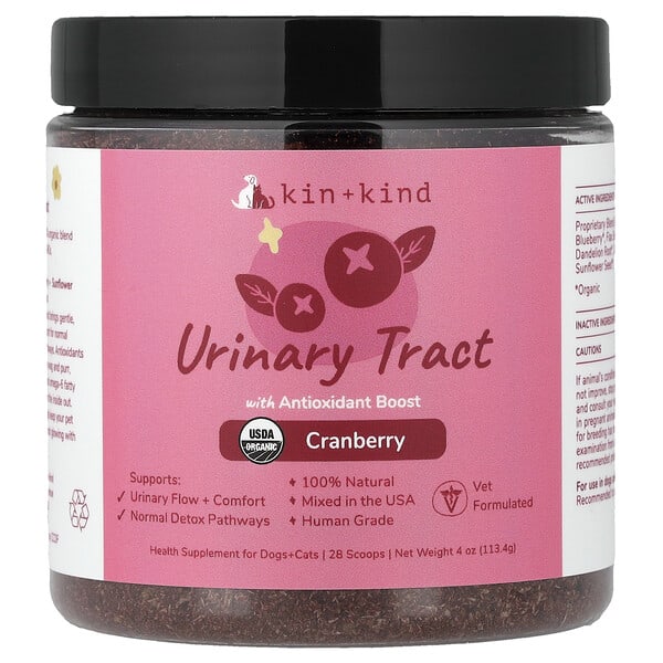 Kin+Kind, Urinary Tract with Antioxidant Boost, For Dogs ба Cats, клюква, 4 oz (113.4 g)