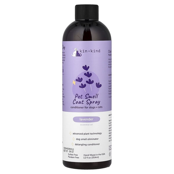 Kin+Kind, Pet Smell Coat Spray, Conditioner For Dogs + Cats, Lavender, 12 fl oz (354 ml)