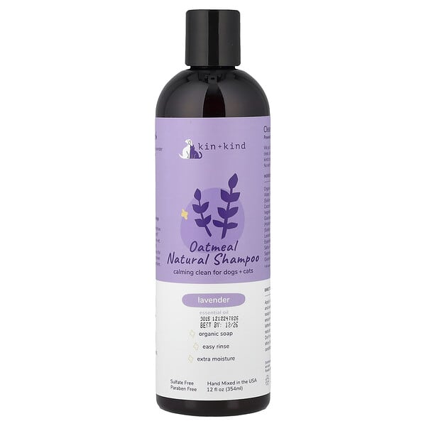 Kin+Kind, Oatmeal Natural Shampoo, For Dogs + Cats, Lavender, 12 fl oz (354 ml)