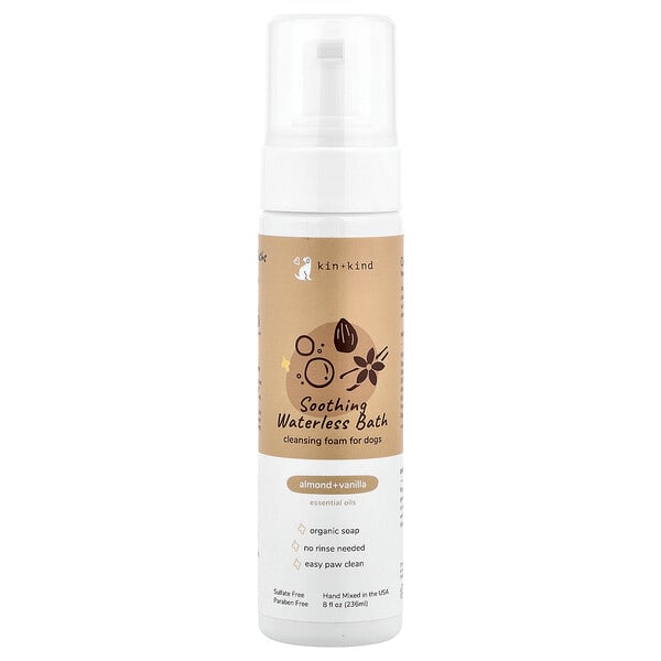 Kin+Kind, Soothing Waterless Bath, Cleansing Foam For Dogs, Almond + Vanilla, 8 fl oz (236 ml)