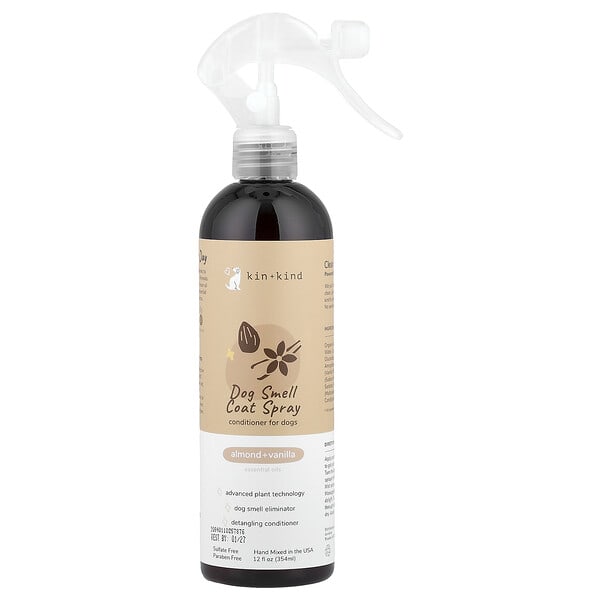 Kin+Kind, Dog Smell Coat Spray, Conditioner For Dogs, Almond + Vanilla, 12 fl oz (354 ml)