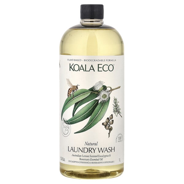 Koala Eco, Natural Laundry Wash, Australian Lemon Scented Eucalyptus & Rosemary Essential Oil, 33.8 fl oz (1 L)