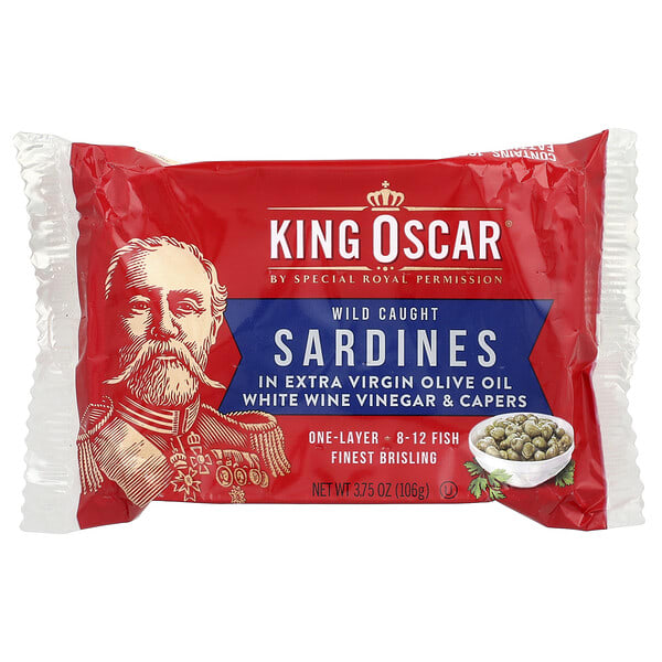 King Oscar, Wild Caught Sardines In Extra Virgin Olive Oil, White Wine Vinegar & Capers, 3.75 oz (106 g)