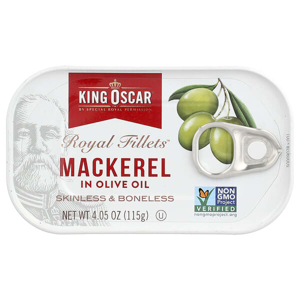 King Oscar, Royal Fillets™, Mackerel in Olive Oil, 4.05 oz (115 g)