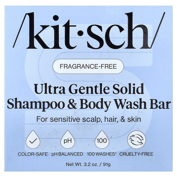 Kitsch, Ultra Gentle Solid Shampoo & Body Wash Bar, Fragrance-Free, 3.2 oz (91 g)