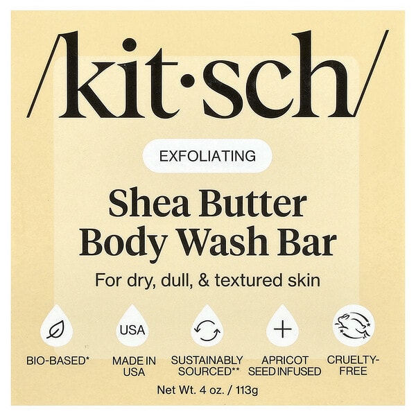 Kitsch, Exfoliating Shea Butter Body Wash Bar, For Dry, Dull, & Textured Skin, Almond & Cherry, 4 oz (113 g)