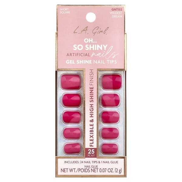 L.A. Girl, Oh So Shiny Artificial Nails, Gel Shine Nail Tips, GNT152 Wildest Dream, 25 Piece Kit