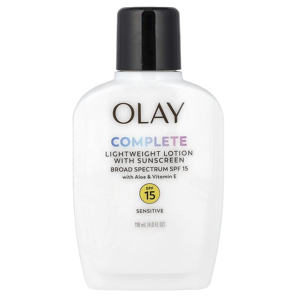 Olay, Complete, Lightweight Lotion with Sunscreen, SPF 15, Sensitive, Fragrance Free, 4 fl oz (118 ml)