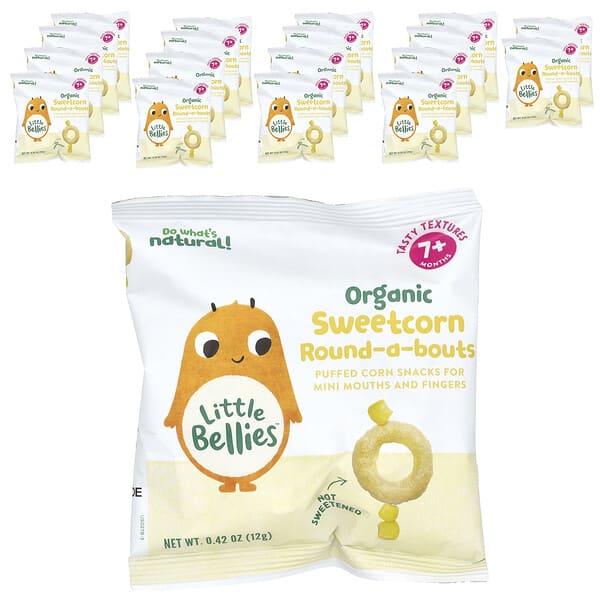 Little Bellies, Organic Sweetcorn Round-A-Bouts, 7+ Months, 18 Bags, 0.42 oz (12 g) Each