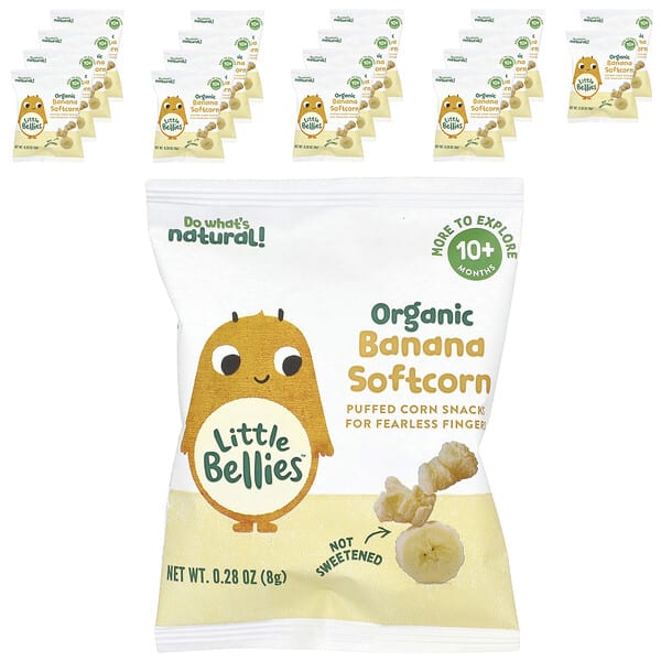 Little Bellies, Organic Banana Softcorn, 10+ Months, 18 Bags, 0.28 oz (8 g) тус бүр