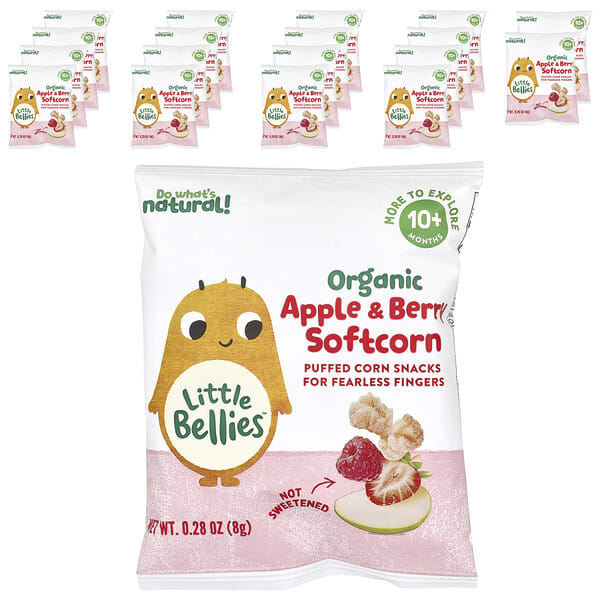 Little Bellies, Organic Apple & Berry Softcorn, 10+ Months, 18 Bags, 0.28 oz (8 g) тус бүр