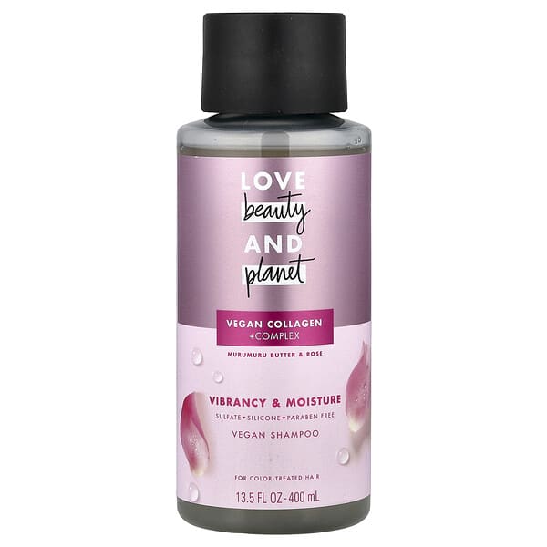 Love Beauty and Planet, Vegan Shampoo, Коллаген + цогц, For Color-Treated Hair, Murumuru Butter & Rose, 13.5 fl oz (400 ml)