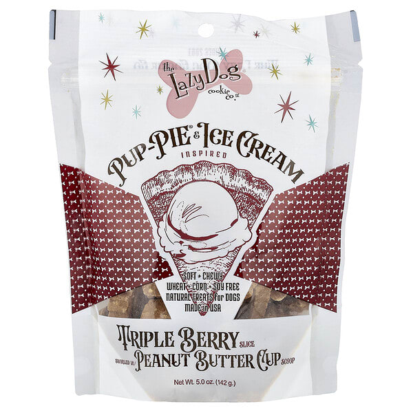 Lazy Dog Cookie, Pup-Pie® & Ice Cream, Treats For Dogs, Triple Berry Slice Swirled with Peanut Butter Cup Scoop, 5 oz (142 g)