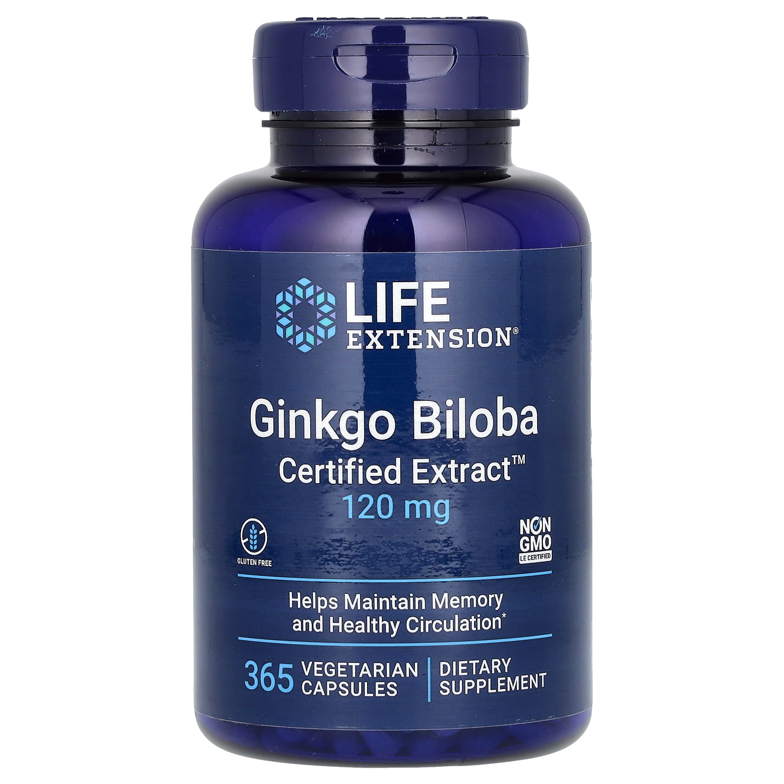 Life Extension Ginkgo Biloba Certified Extract 120mg 365 Veg Capsules