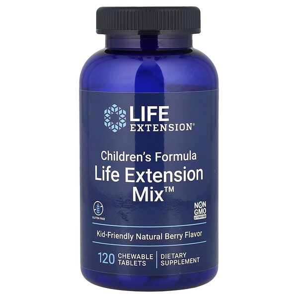 Life Extension, Хүүхдийн найрлага, Life Extension Mix™, байгалийн жимс, 120 зажилдаг шахмал