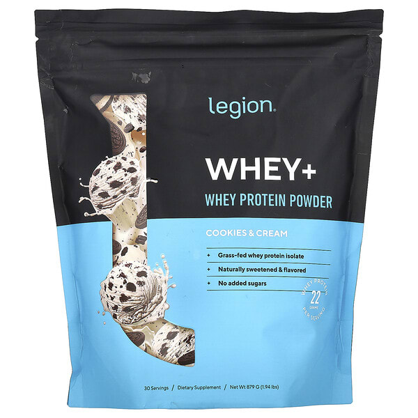 Legion Athletics, Шар сүү+, шар сүүний уураг нунтаг, Cookies & Cream, 1.94 lbs (879 g)