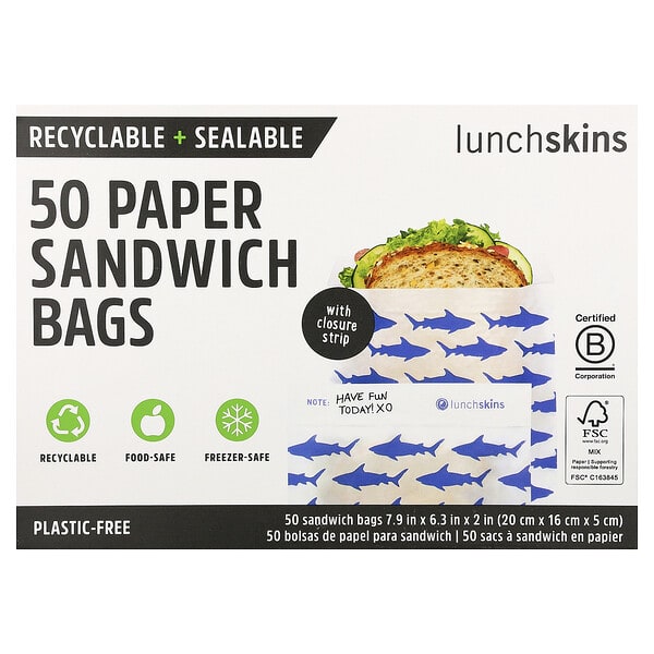 Lunchskins, Paper Sandwich Bags, Shark, 50 Bags (Discontinued Item)