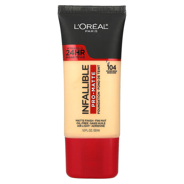 L'Oréal, Infallible, Pro-Matte Foundation, 104 Golden Beige, 1 fl oz (30 ml) (Discontinued Item)
