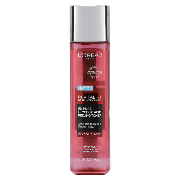 L'Oréal, Revitalift Derm Intensives, 5% Pure Glycolic Acid Peeling Toner, Fragrance Free, 6 fl oz (180 ml) (Discontinued Item)