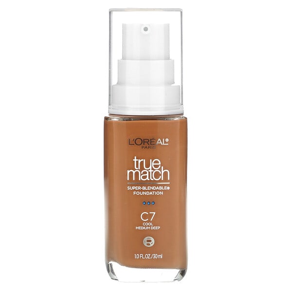 L'Oréal, True Match, Super-Blendable Foundation, C7 Cool Medium Deep, 1 fl oz (30 ml)