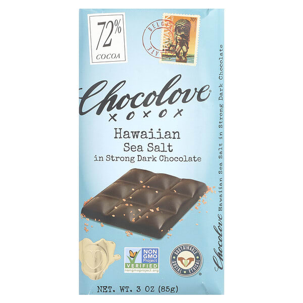 Chocolove, Hawaiian Sea Salt in Strong Dark Chocolate, 72% Cocoa, 3 oz (85 g)