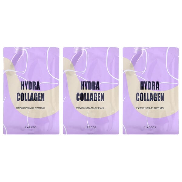 Lapcos, Hydra Collagen, Renewing Hydra-Gel Chest Beauty Mask, 3 Sheets, 1.41 oz (40 g) тус бүр (Discontinued Item)