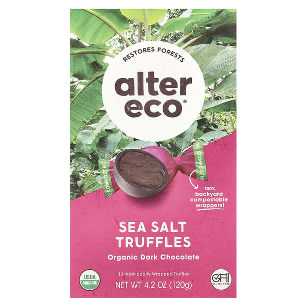 Alter Eco, Organic Dark Chocolate Truffles, Sea Salt, 10 Individually Wrapped Truffles, 4.2 oz (120 g)
