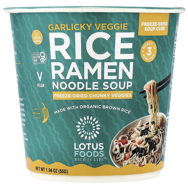 Lotus Foods, Rice Ramen Noodle Soup, Garlicky Veggie, 1.94 oz (55 g)