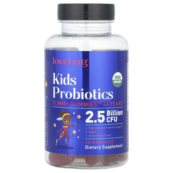 LoveBug Probiotics, Хүүхдийн Пробиотик, Tummy Gummies™, 4+ Years, Strawberry, 2.5 Billion CFU, 30 чихэр