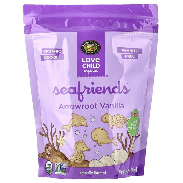 Love Child Organics, Nature's Path, Sea Friends™, Arrowroot Vanilla Cookies, 4.9 oz (140 g)