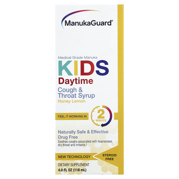 ManukaGuard, Kids Cough & Throat Syrup, Daytime, Honey Lemon, 4 fl oz (118 ml)
