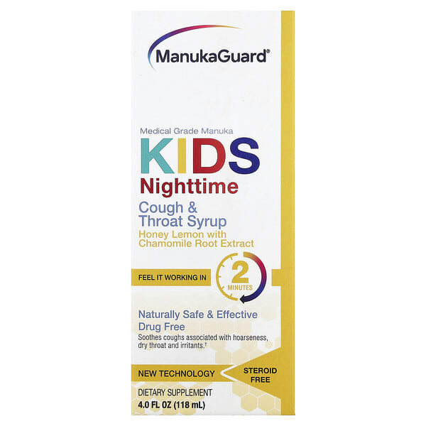 ManukaGuard, Kids Cough & Throat Syrup, Nighttime, Honey Lemon, 4 fl oz (118 ml)