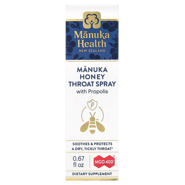 Manuka Health, Manuka Honey Throat Spray with Propolis, MGO 400+, 0.67 унц