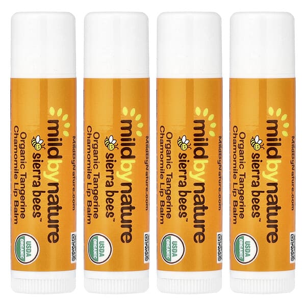 Mild By Nature, Organic Lip Balms, Tangerine Chamomile, 4 Pack, 0.15 oz (4.25 g) Each