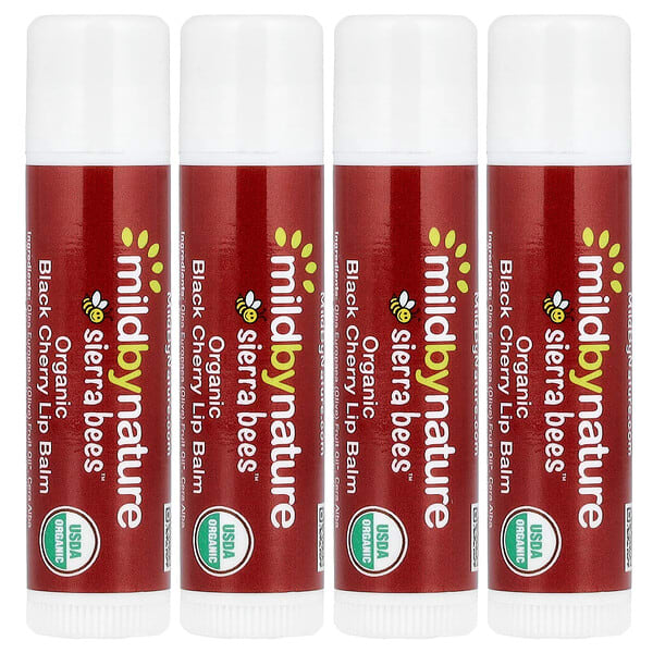 Mild By Nature, Sierra Bees™, Organic Lip Balms, Black Cherry, 4 Pack, 0.15 oz (4.25 g) Each