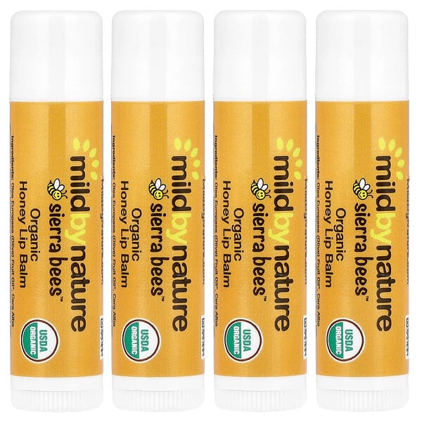 Mild By Nature, Sierra Bees™, Organic Lip Balms, Honey, 4 Pack, 0.15 oz (4.25 g) Each