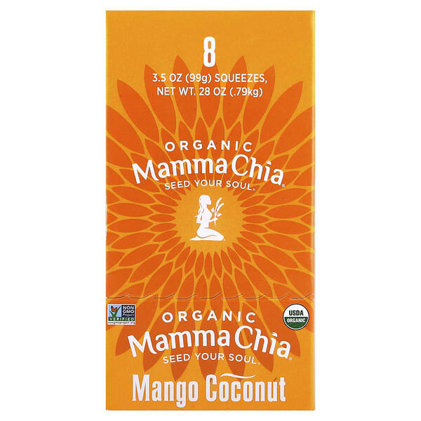 Mamma Chia, Organic Chia Squeeze, Vitality Snack, Mango Coconut, 8 Squeezes, 3.5 oz (99 g) Each