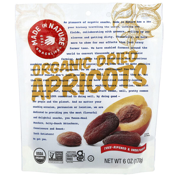 Made in Nature, Organic Dried Apricots, Tree-Ripened & Unsulfured, 6 oz (170 g)