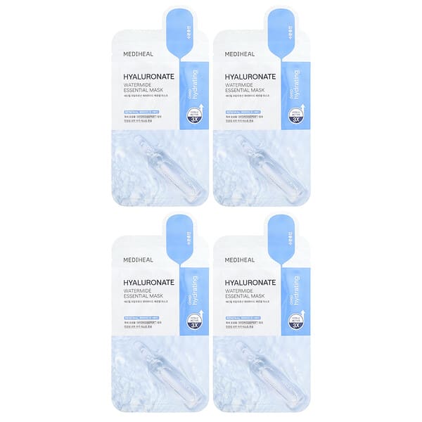 MEDIHEAL, Hyaluronate Watermide Essential Beauty Mask, 4 Sheets, 0.81 fl oz (24 ml) Each