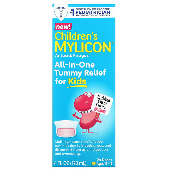 Mylicon, Children's Mylicon, All-in-One Tummy Relief for Kids, Ages 2-11, Bubble Gum, 4 fl oz (120 ml) (Discontinued Item)