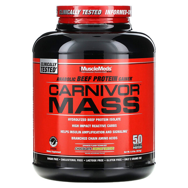 MuscleMeds, Carnivor Mass, Anabolic Beef Protein Gainer, Chocolate Peanut Butter, 5.9 lbs (2, 674 g)