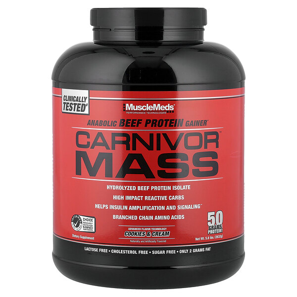 MuscleMeds, Carnivor™ Mass, Anabolic Beef Protein Gainer, Cookies & Cream, 5.8 lbs (2, 632 g)