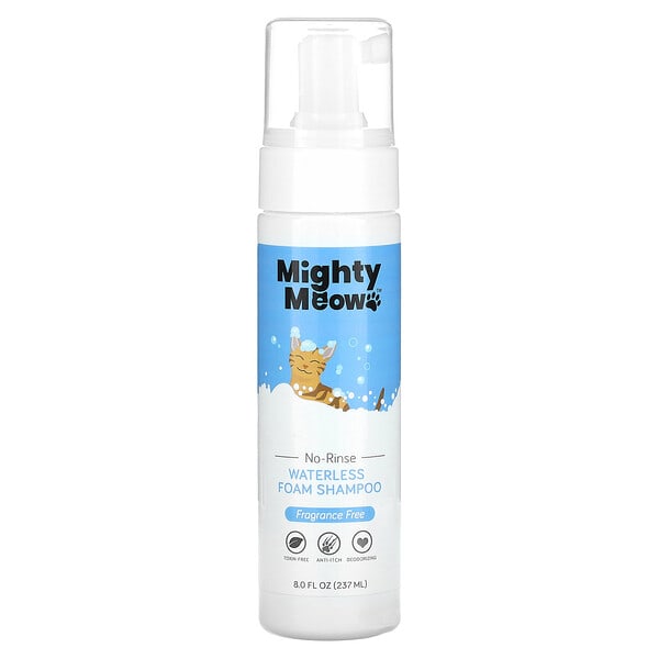 Mighty Mutt, Mighty Meow, Waterless Foam Shampoo, For Cats, Fragrance Free, 8 fl oz (237 ml) (Discontinued Item)