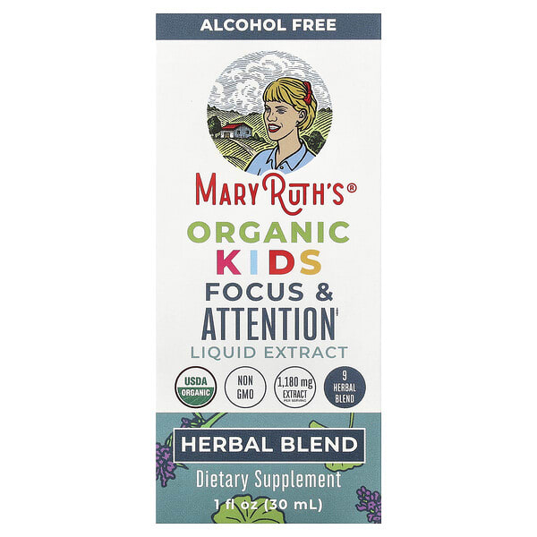 MaryRuth's, Organic Kids Focus & Attention Liquid Extract, спиртгүй, 1 fl oz (30 ml)