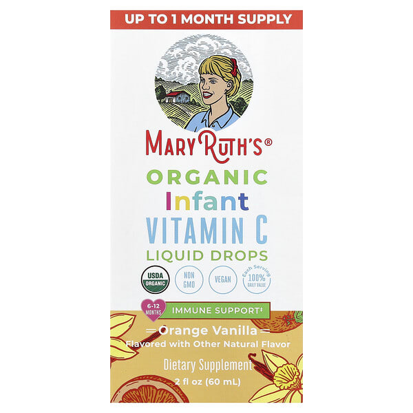 MaryRuth's, Organic Infants Vitamin C Liquid Drops, 6-12 Months, Orange Vanilla, 2 fl oz (60 ml)