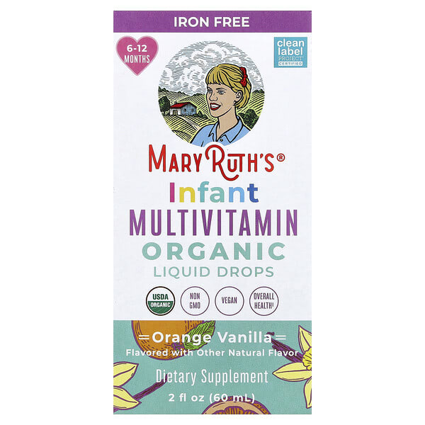 MaryRuth's, Organic Infant Multivitamin Liquid Drops, 6-12 Months, Orange Vanilla, 2 fl oz (60 ml)