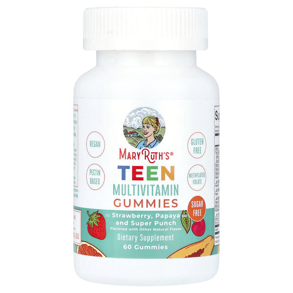MaryRuth's, Teen Мультивитамин чихэр, элсэн чихэргүй, Strawberry, Papaya and Super Punch, 60 чихэр