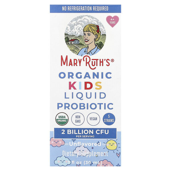 MaryRuth's, Organic Kids Liquid Probiotic, 4 + Years, амтгүй, 2 тэрбум CFU, 1 fl oz (30 ml)