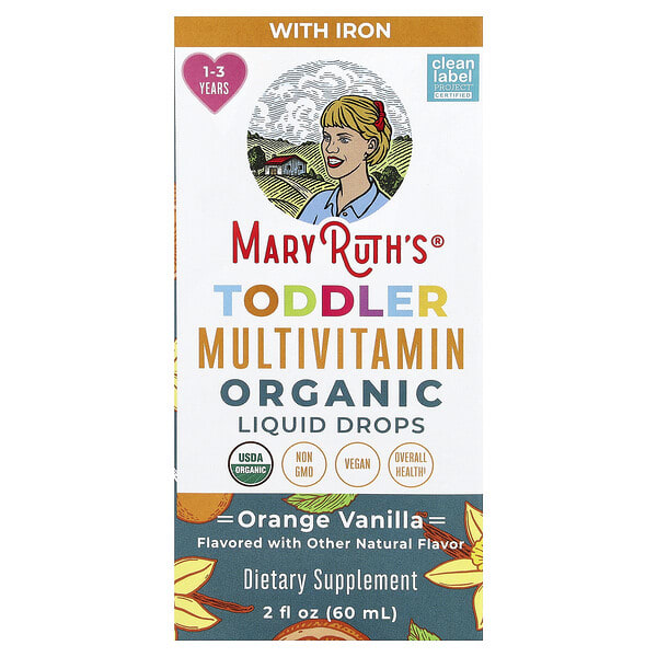MaryRuth's, Organic Toddler Multivitamin Liquid Drops With Iron, 1-3 Years, Orange Vanilla, 2 fl oz (60 ml)